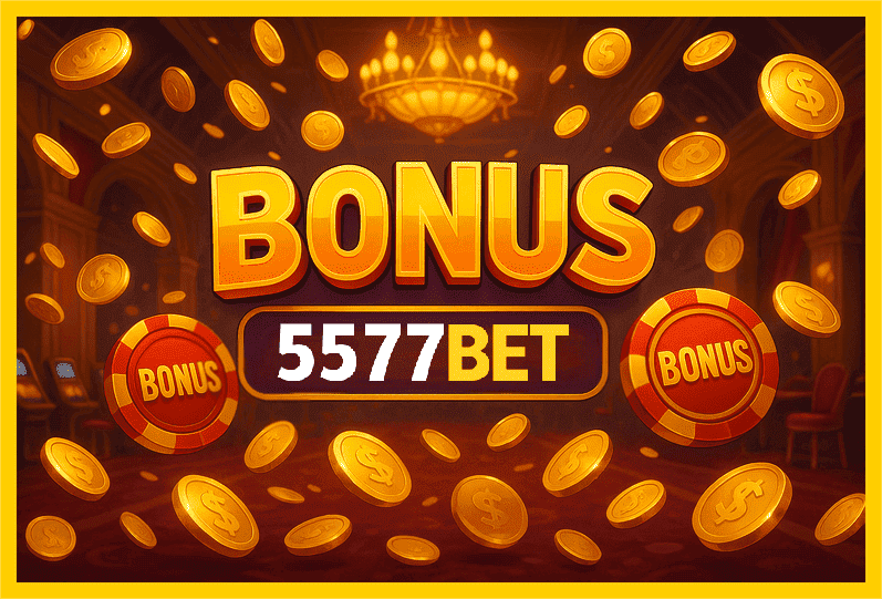 Imagem promovendo bônus 5577BET com recompensas imperdíveis.